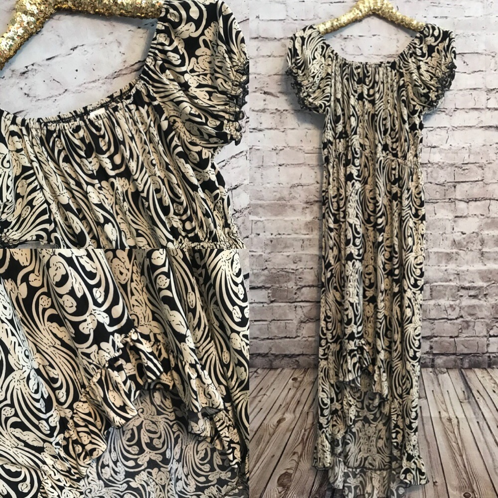 Black/Cream High/Low Dress
